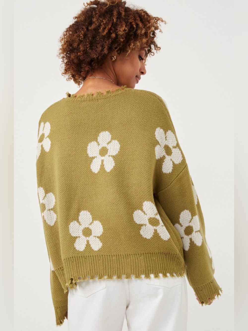 Hayden Los Angeles Distressed Floral Patterned Pullover Sweater - Picture 3 of 3